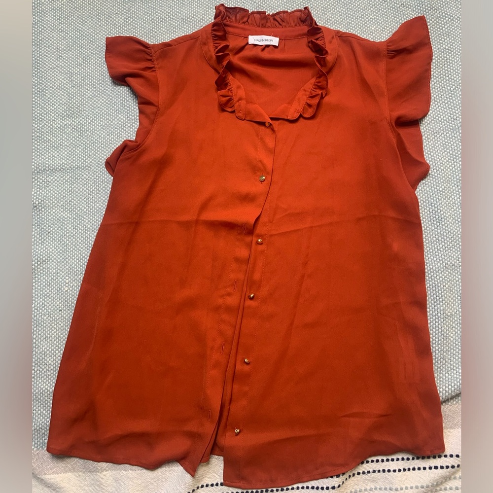 Calvin Klein burnt orange button up blouse